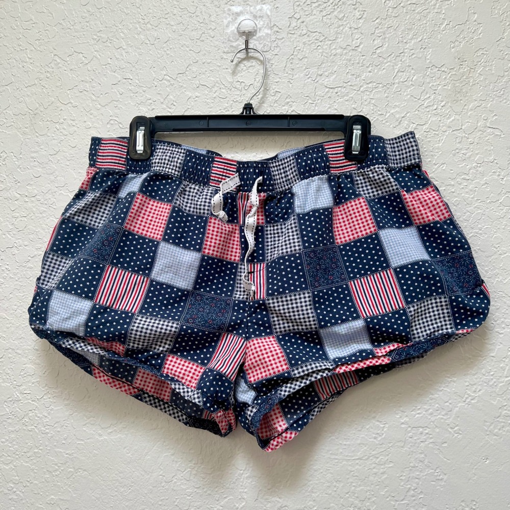 Southern Tide Womens XL Patchwork Americana Stars Stripes Gingham Lounge Shorts